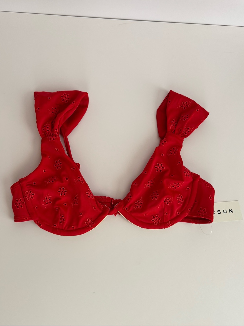 PacSun Red Eyelet Ruffle Underwire Bikini Top XS NWT